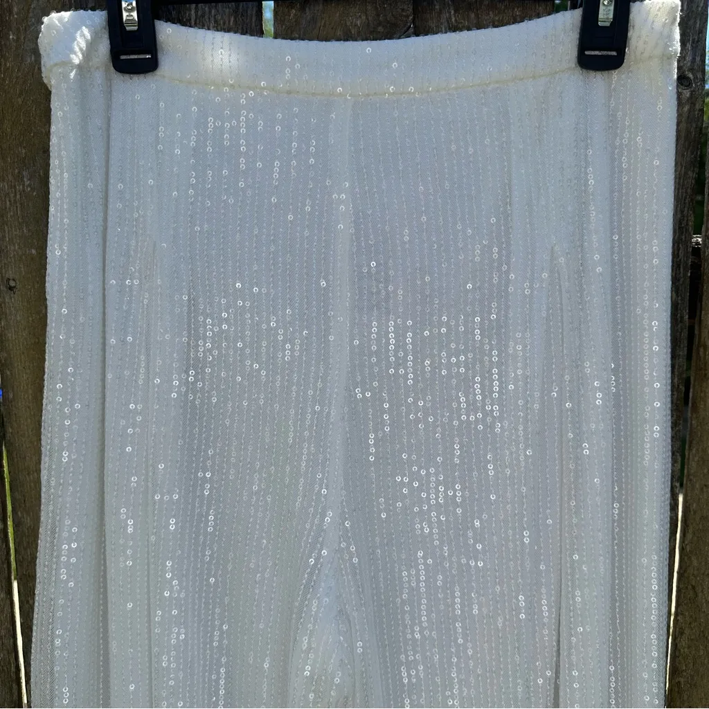 NWT 12th Tribe ACOA Sequin Wide Leg White Pants Sz L - Image 11