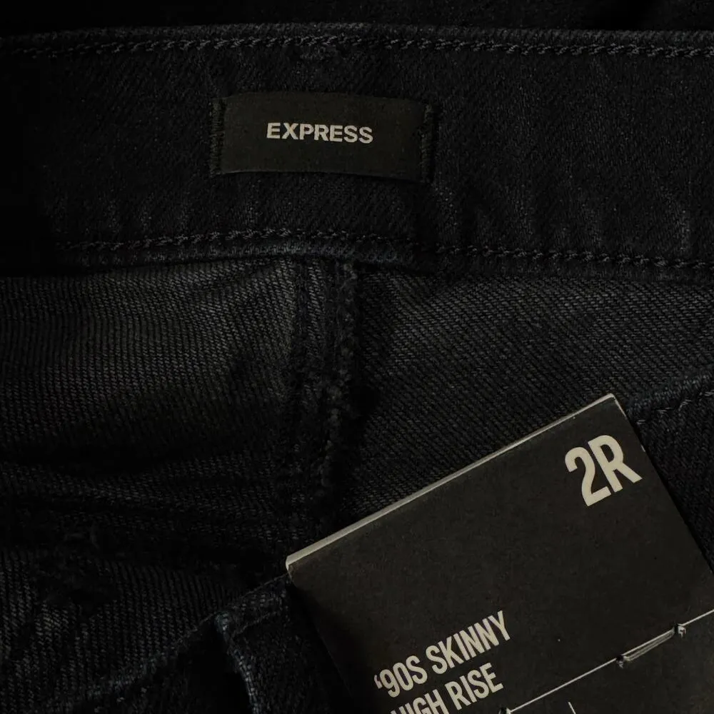 Express SZ 2R ‘90s Skinny High-Rise Jeans Pockets Slit Dark Wash Blue New Womens - Image 8