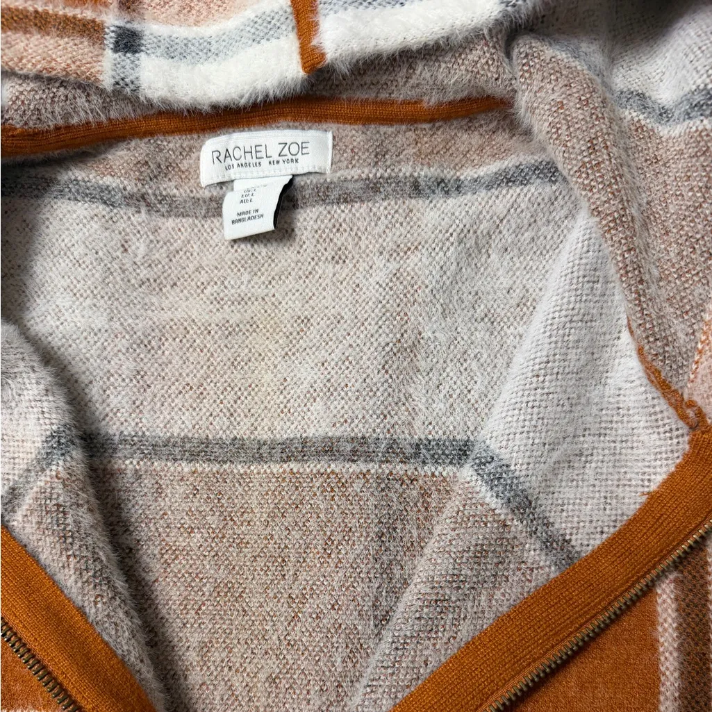 Rachel Zoe Casual Plaid Full Zipper Soft Cozy Hooded Sweater; size large - Image 8