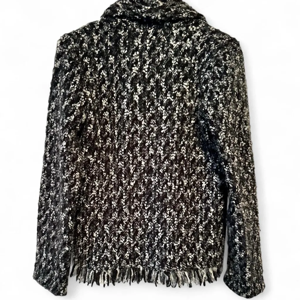 Carole Little Black + Gray Wool Knit Open Front Thick Sweater (S) - Image 3