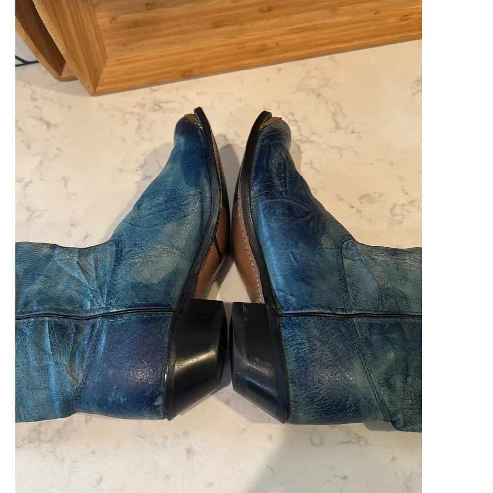 Vintage leather blue silver cap toe pull on western boots size 8.5 NFR 90s - Image 6