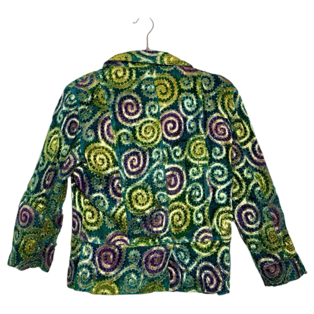 Chico’s Green Purple Swirl Y2K Burnout Jacket Eclectic Artwear Size 1 (M) - Image 3