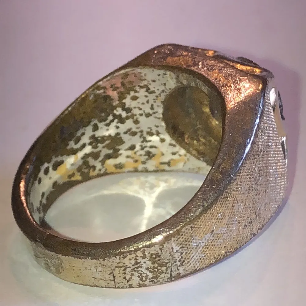 Size 7.5 Vintage Gold Tone CZ Rhinestone Signet Boho Ring - Image 3