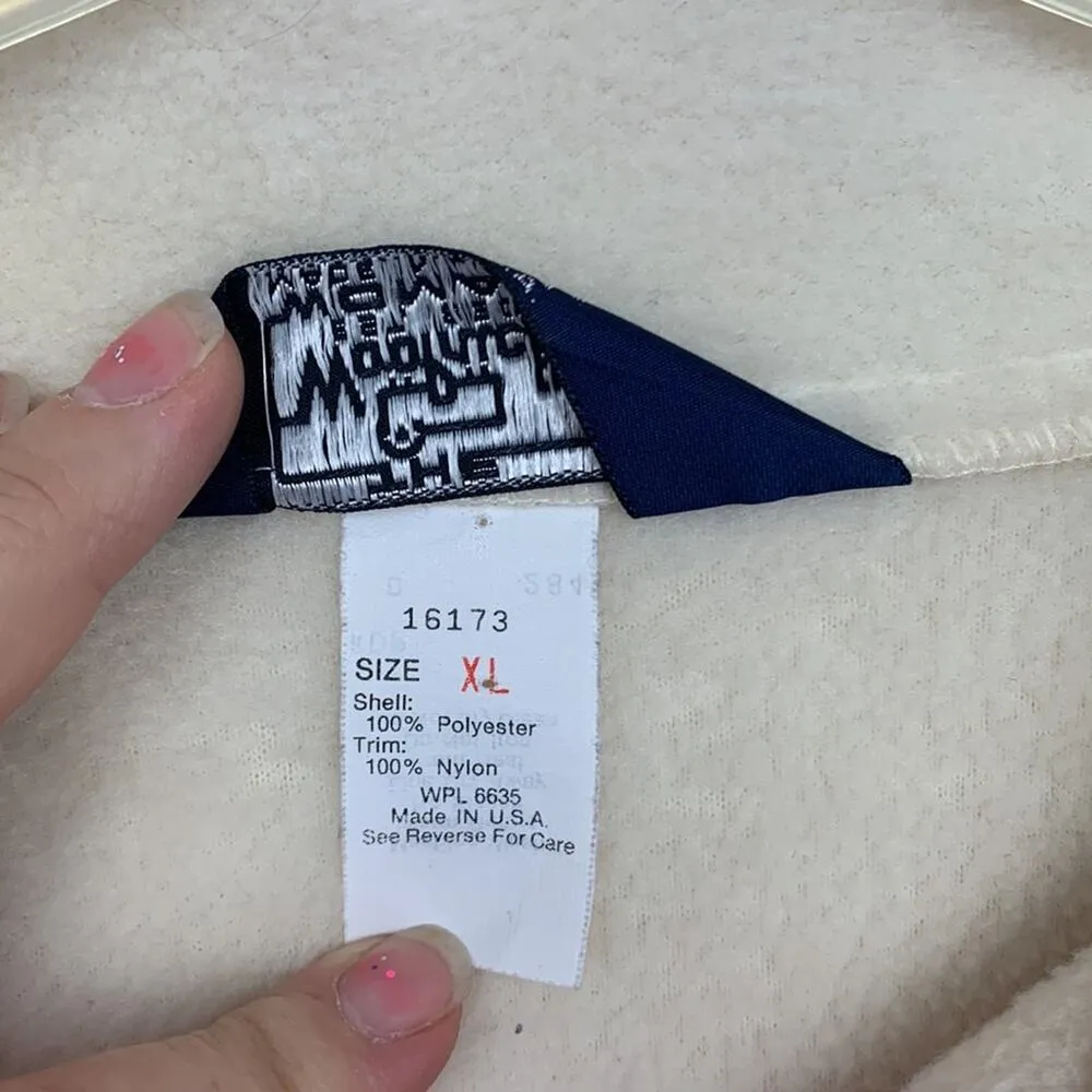 Woolrich womens xl vintage 90s fleece t snap pullover sweatshirt white pink - Image 3