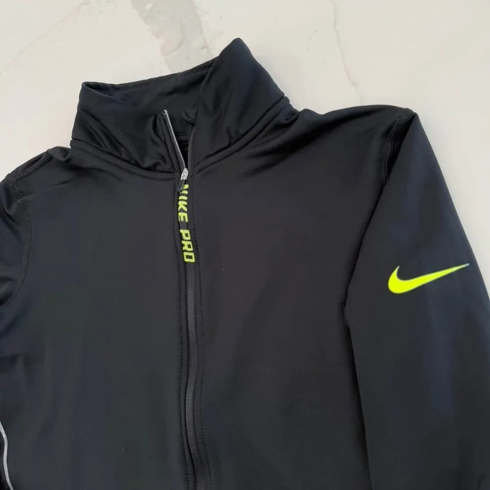 Nike  Pro Dri Fit Black Neon Yellow Zip Pullover Long Sleeve Mesh Women's Large - Image 2