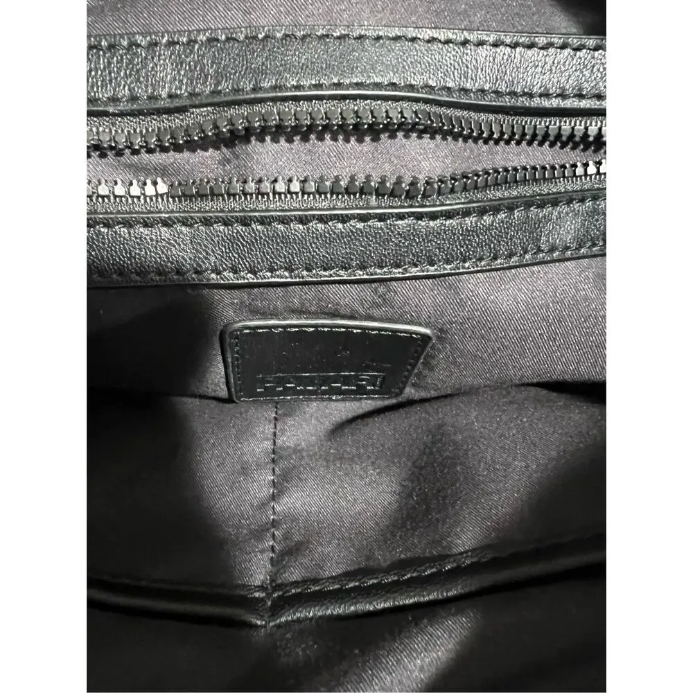 PAJAR Quilted Tote Bag Faux Fur Trim Black Shoulder Purse Winter Style Silver - Image 2