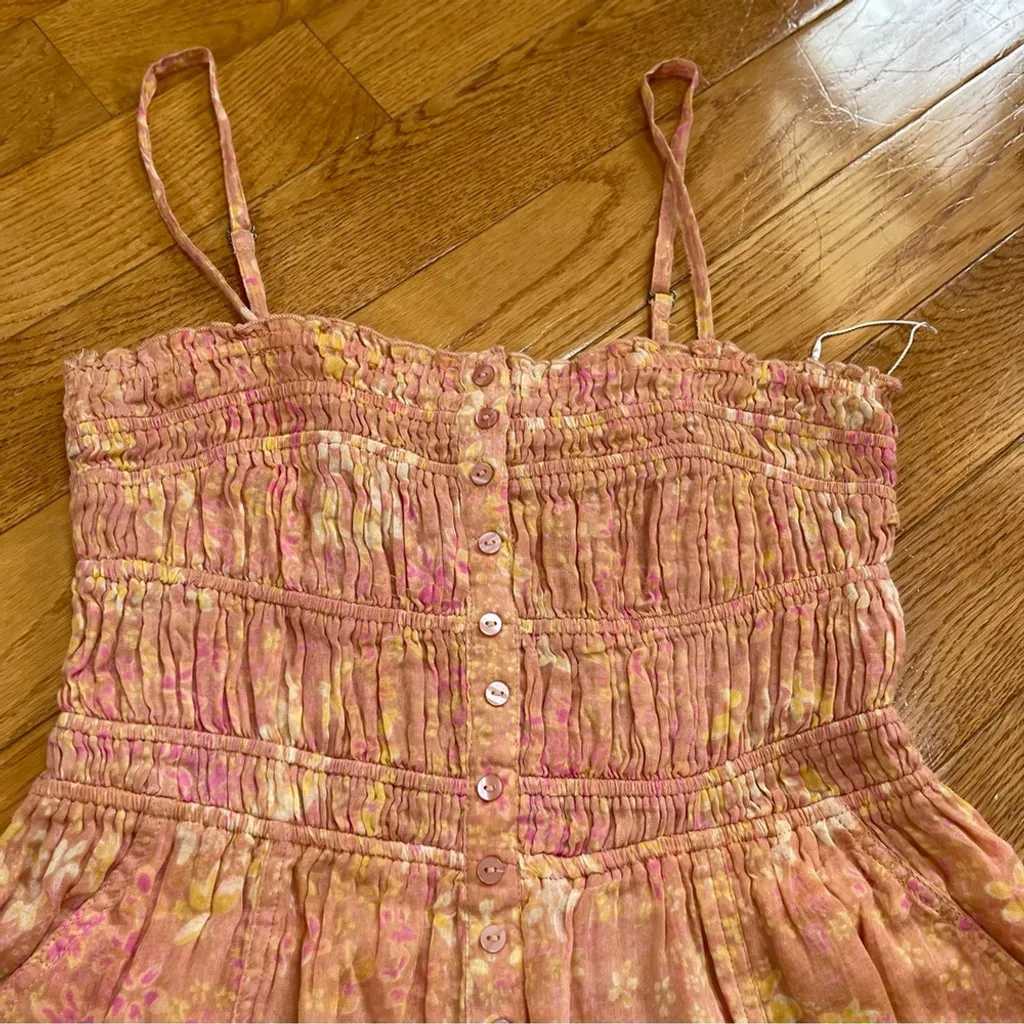 Free People FP One Sammi Shorts Romper 100% Cotton Floral print Orange boho Sz M - Image 4