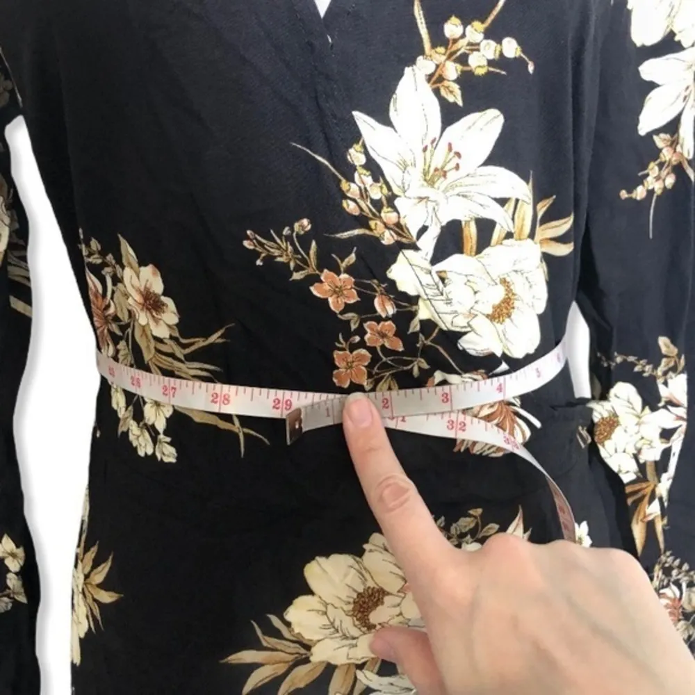 NWOT Dark Brown Floral Faux Wrap Dress Long Sleeve - Image 6
