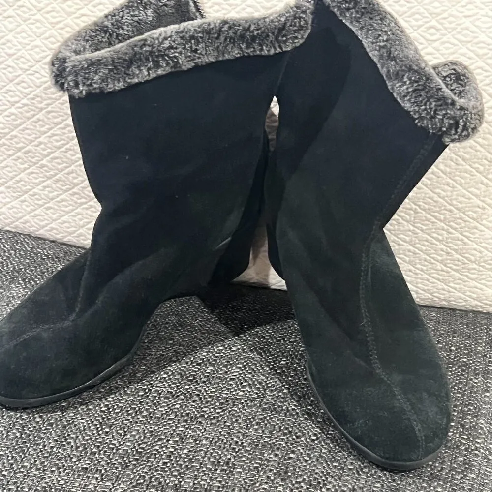 Aerosoles Women's Attorney Black Suede Mid Calf Boots Zipper Fur Lined Size 8 - Image 14