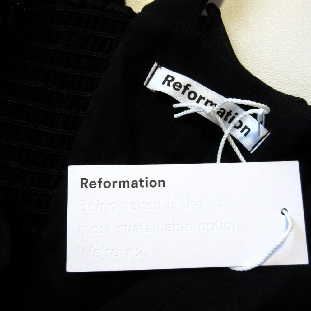 NWT Reformation Nikita Midi in Black Tank Tie Straps Frill Hem Georgette Dress 6 - Image 2