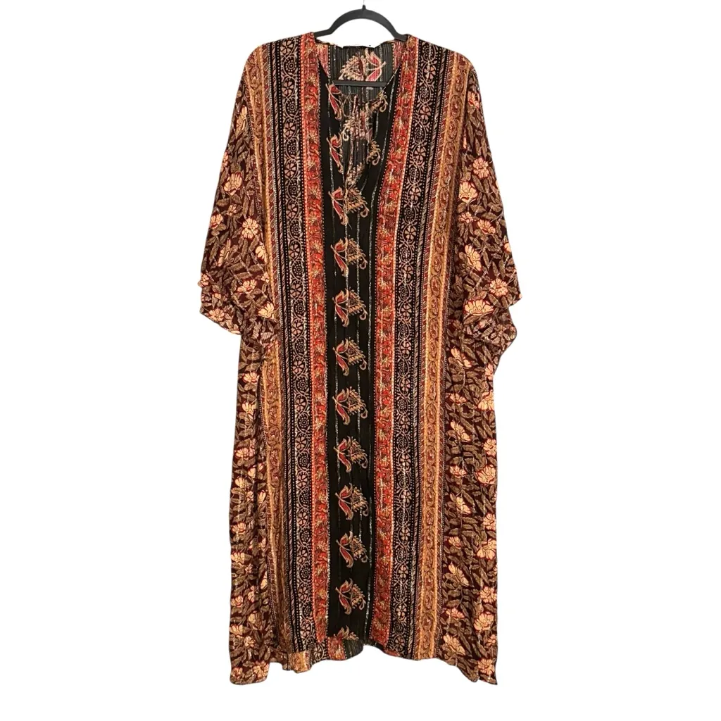 Zara Kaftan Paisley Floral Print Brown Midi Dress MEDIUM - Image 3