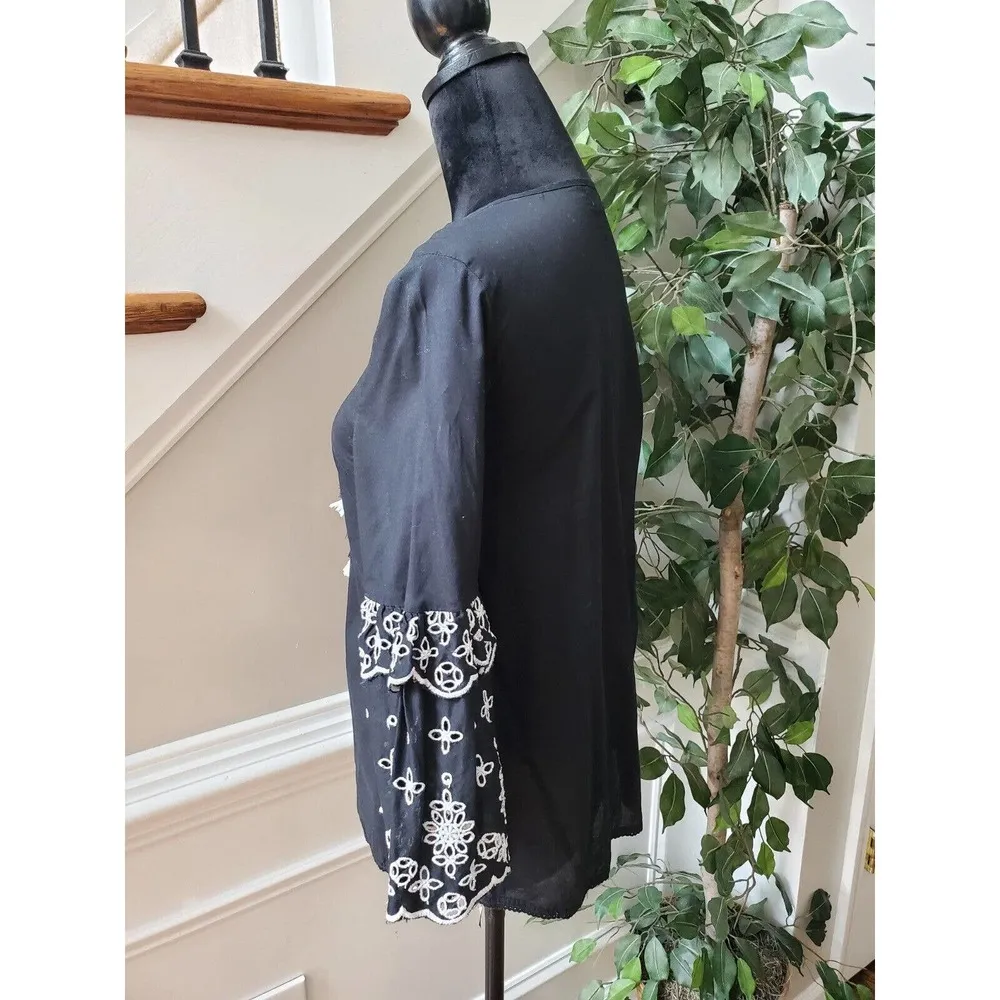 A.n.a Womens Black Solid Long Sleeve Round Neck Drawstring Blouse Top Size XS - Image 6