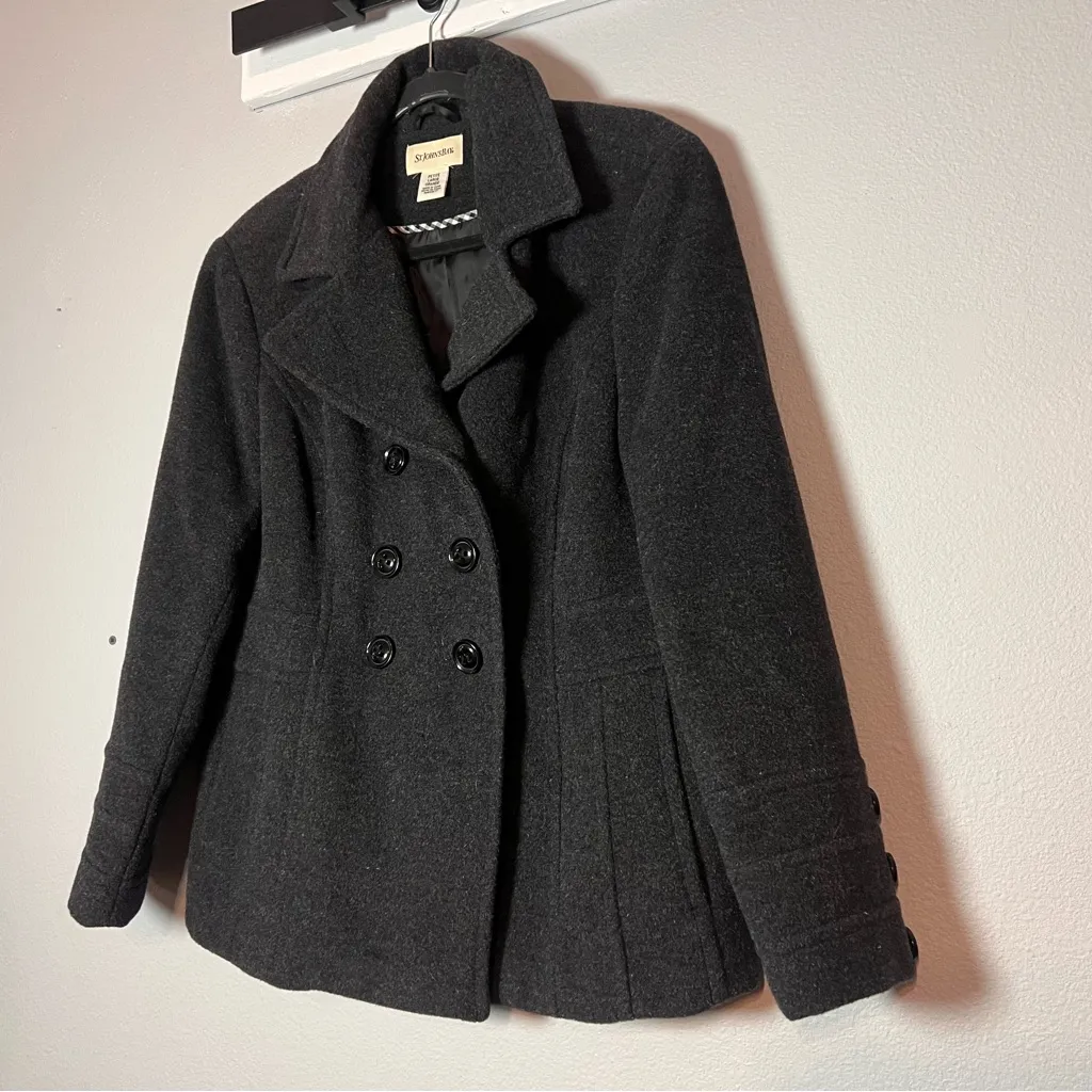 St. John’s Bay Double Breasted Pea Coat Wool Cashmere Blend Grat Large Petite - Image 2