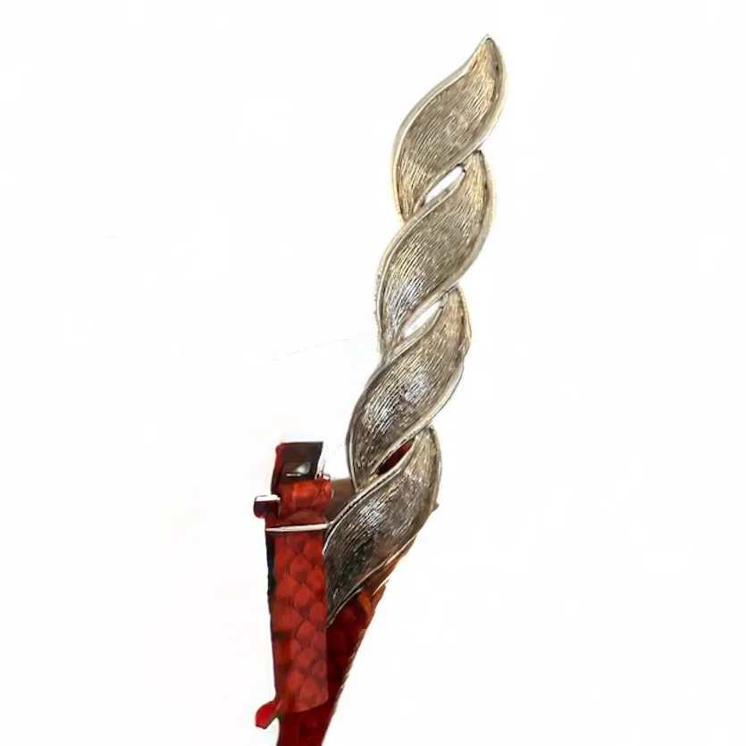 Mimi Di N Silvertone Leaf Leaves Geometric Belt Red Small Belt 1982 Silver - Image 2