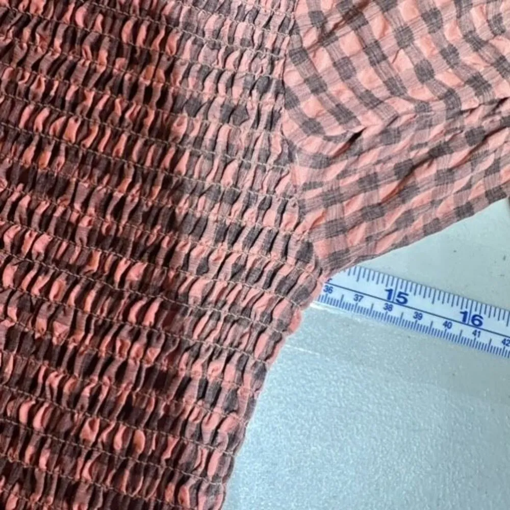 Scotch & Soda Women's Smocked Seersucker Long‎ Sleeve Midi Dress Coral Size XS - Image 10