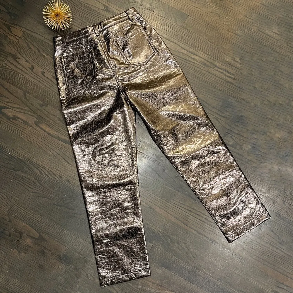 Karen Millen NWT Metallic Faux Leather Straight Pants Size 12 - PEWTER - Image 7