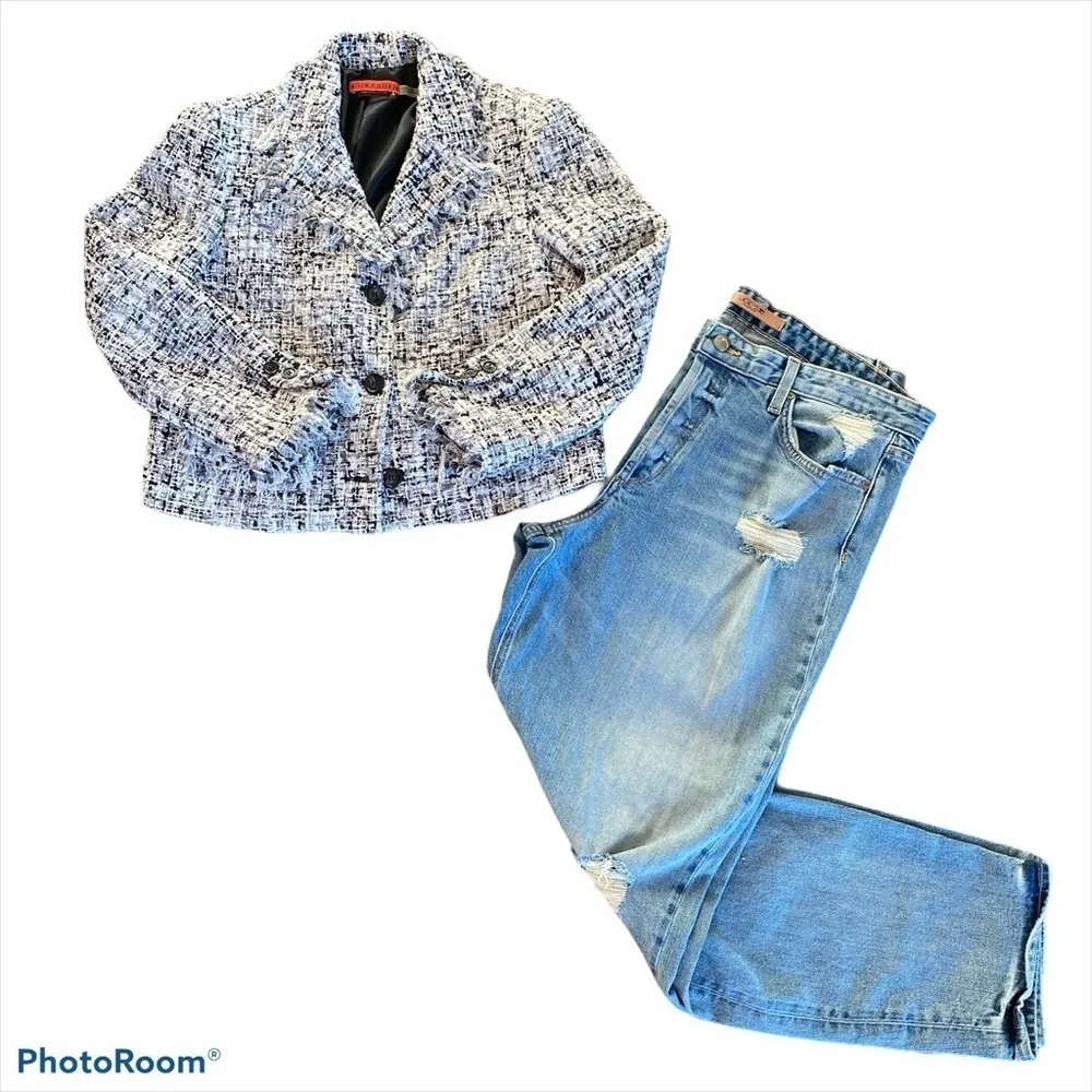 Alice + Olivia Cropped Boucle Jacket Black & White Size S - Image 7