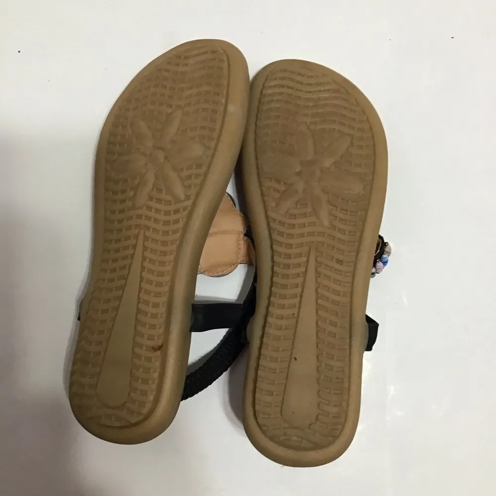 Siketu Womens Brown Flat Ankle Thong Sandals‎ With Top Multicolor Stones Size 8 - Image 8