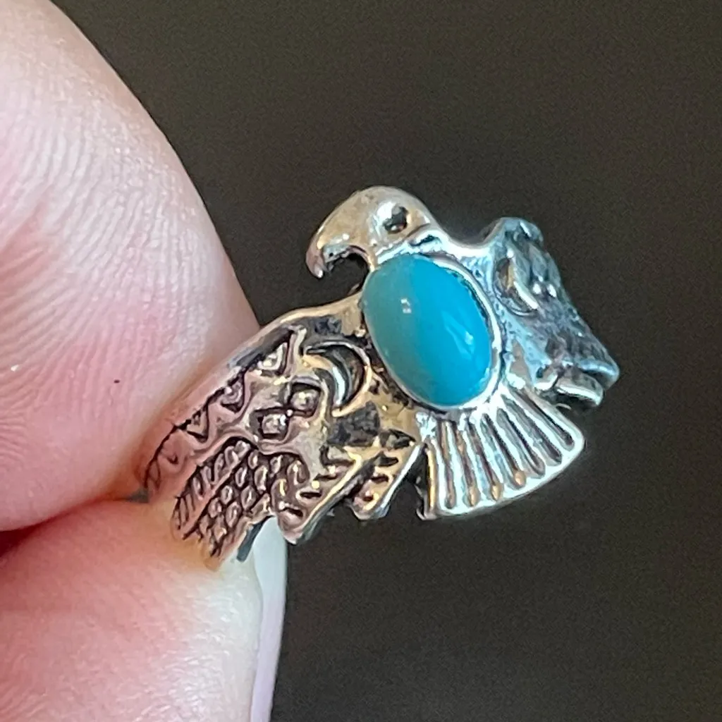 Turquoise stone eagle ring size 5 Blue - Image 5