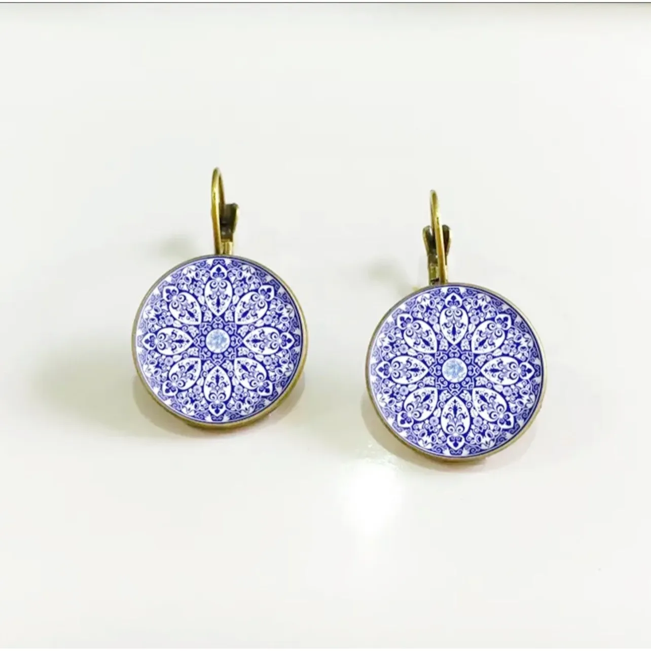 Moroccan Tile Blue and White Boho Earrings - Image 12