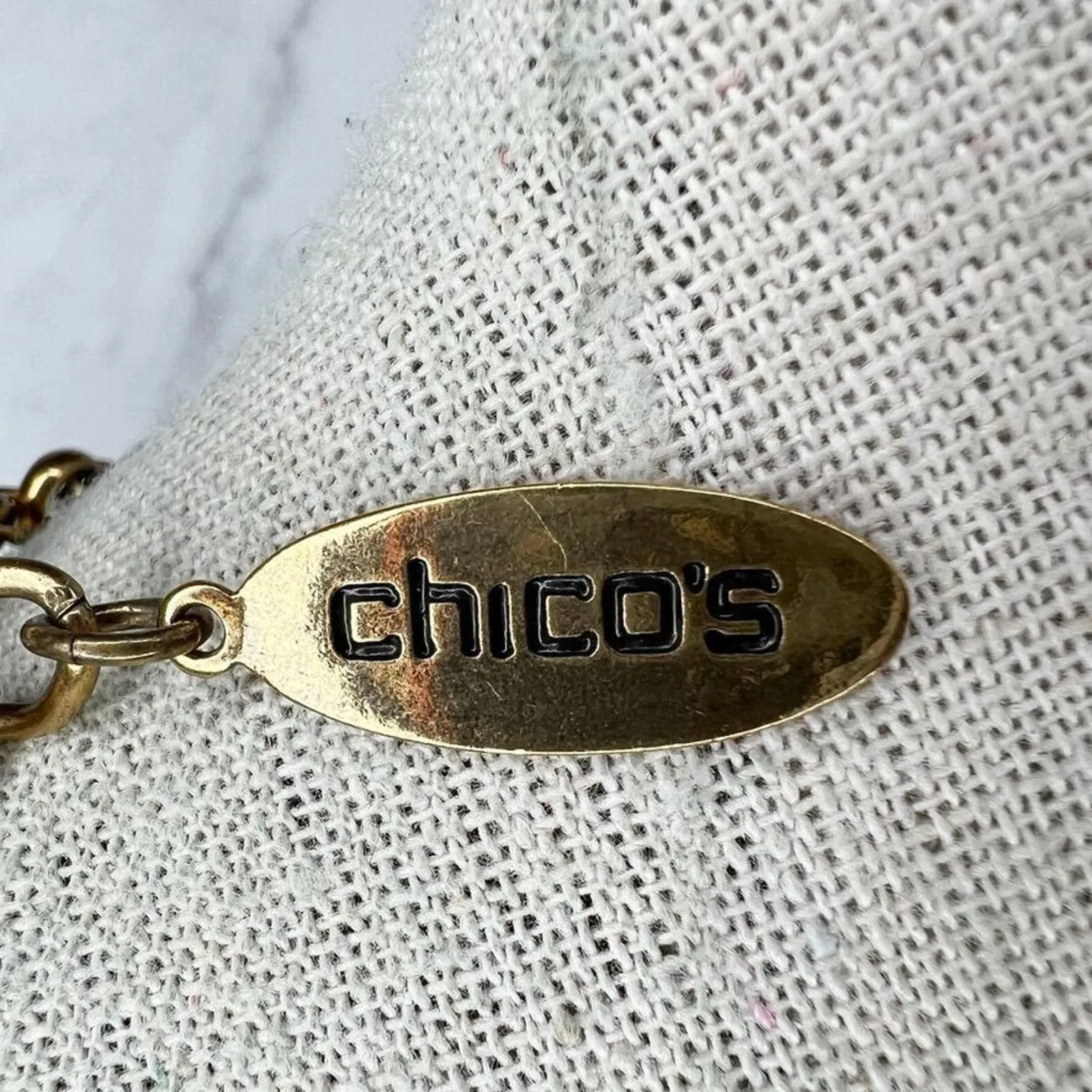 Chico's Gold Tone Rhinestone Faux Pearl Statement Pendant Necklace ✨ - Image 6