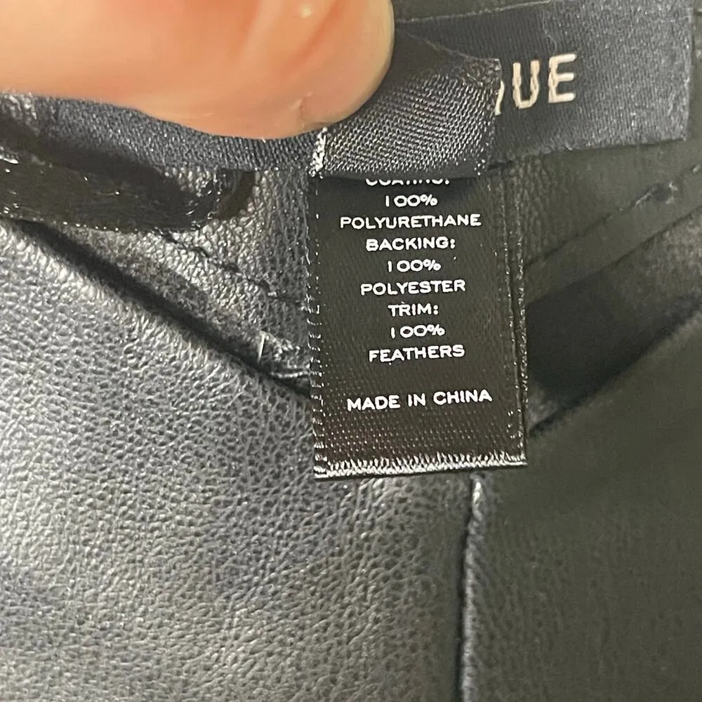 NWT LAMARQUE Mollie mini dress features vegan leather & feather trim sz L Black Size L - Image 7