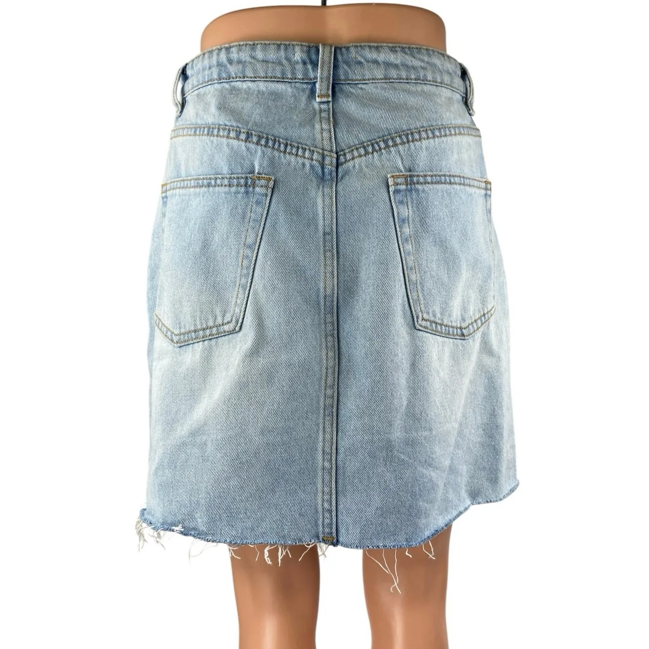 Showpo Blue Light Wash Frayed Raw Hem Mini Cutoff Denim Jeans Pencil Skirt Sz 6 - Image 3