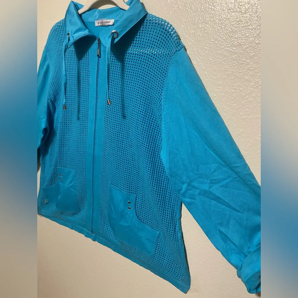 Allison Daley Blue Semi-Sheer Mesh Zip Jacket | Lightweight Mock Neck XL - Image 3