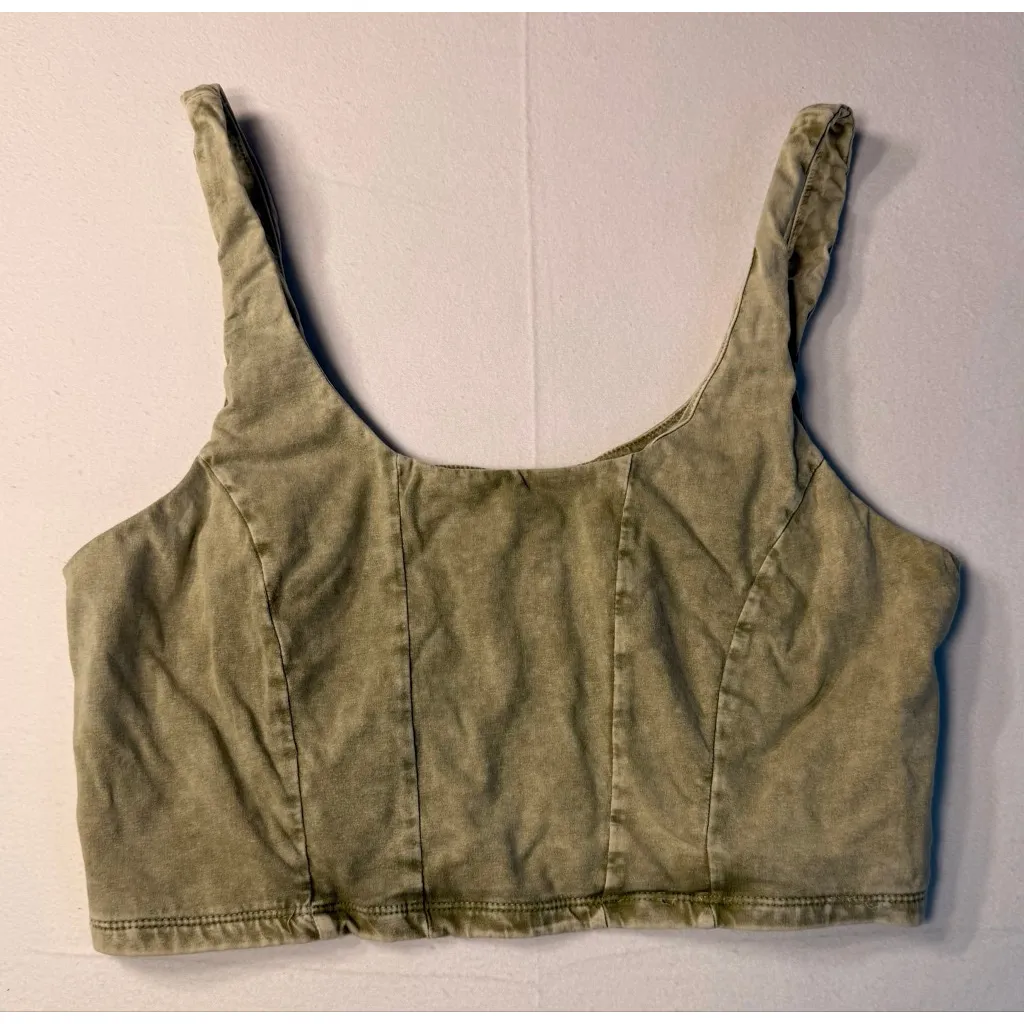 Olive Green Cropped Tank Top Y2K Minimal Kendall Jenner Pilates Core Top Large - Image 2