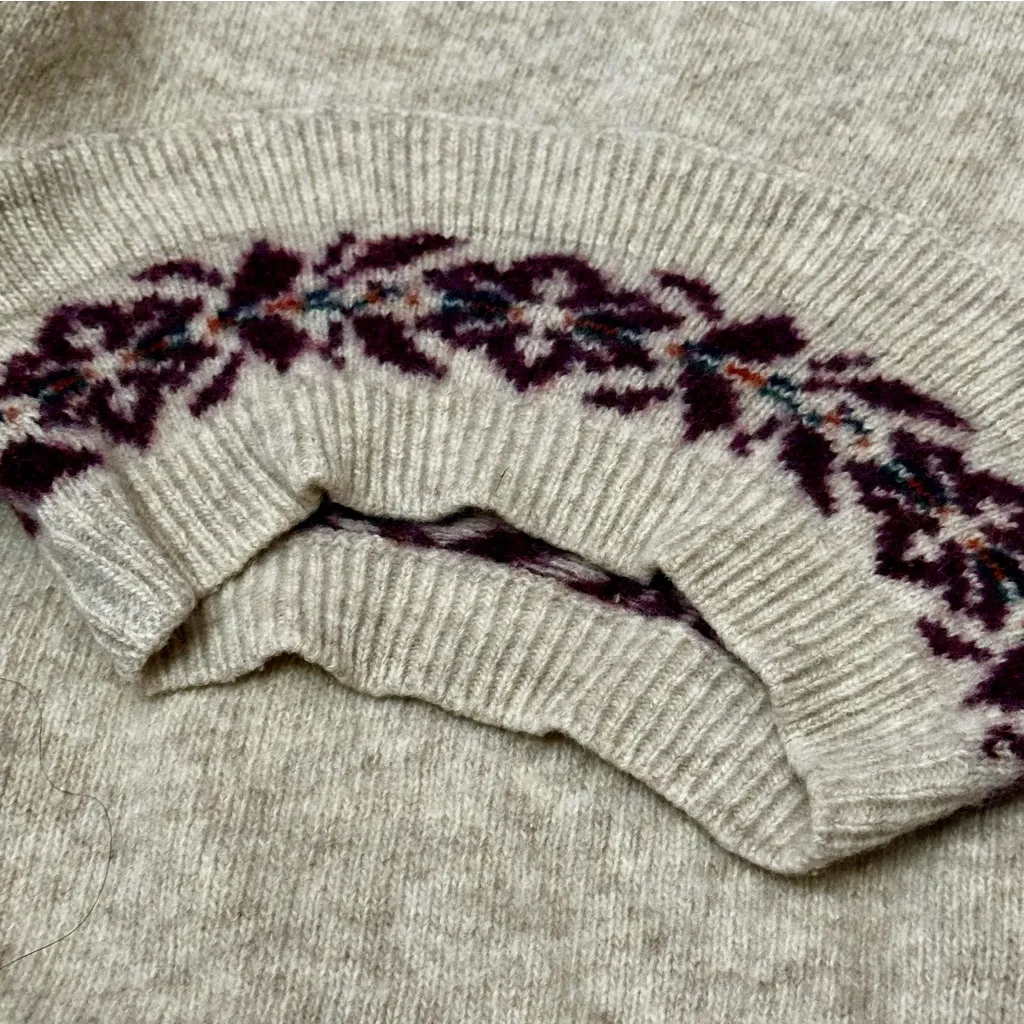 United Colors Of Benetton Oatmeal Pop Over Sweater Collar Pattern Cozy Cabincore - Image 10