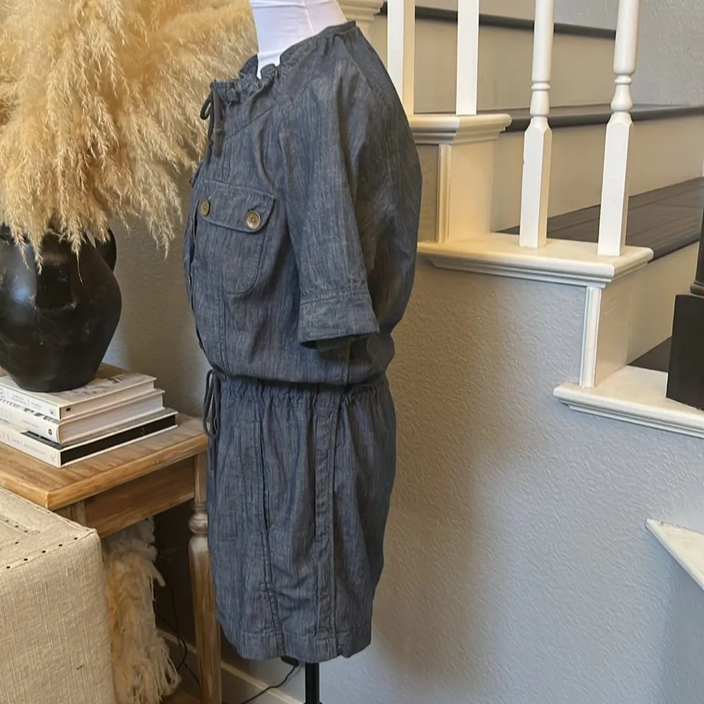 Madewell Jumper Dress Blue Jean Button Front Pockets Drawstring Size Small - Image 4