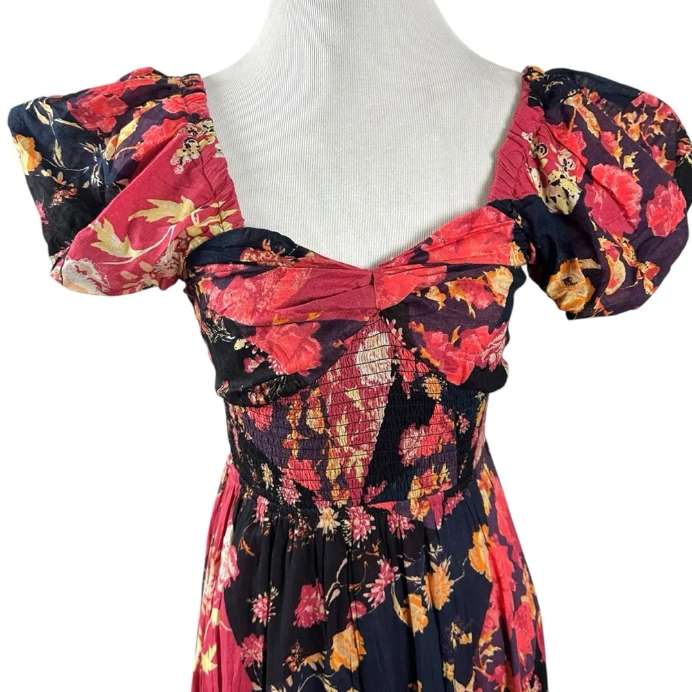 Free People Bohemian Sundrenched Short Sleeve Maxi Dress Red Floral NWT Ruffle - Image 10