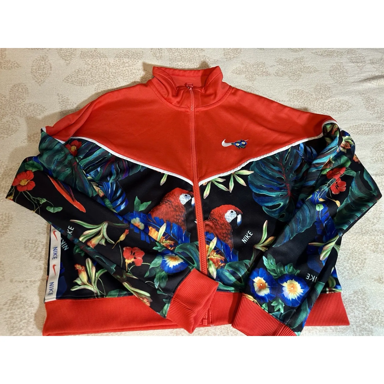 Nike Sportswear Jacket Womens Large Red Tropical Full Zip Lightweight Cropped - Image 10