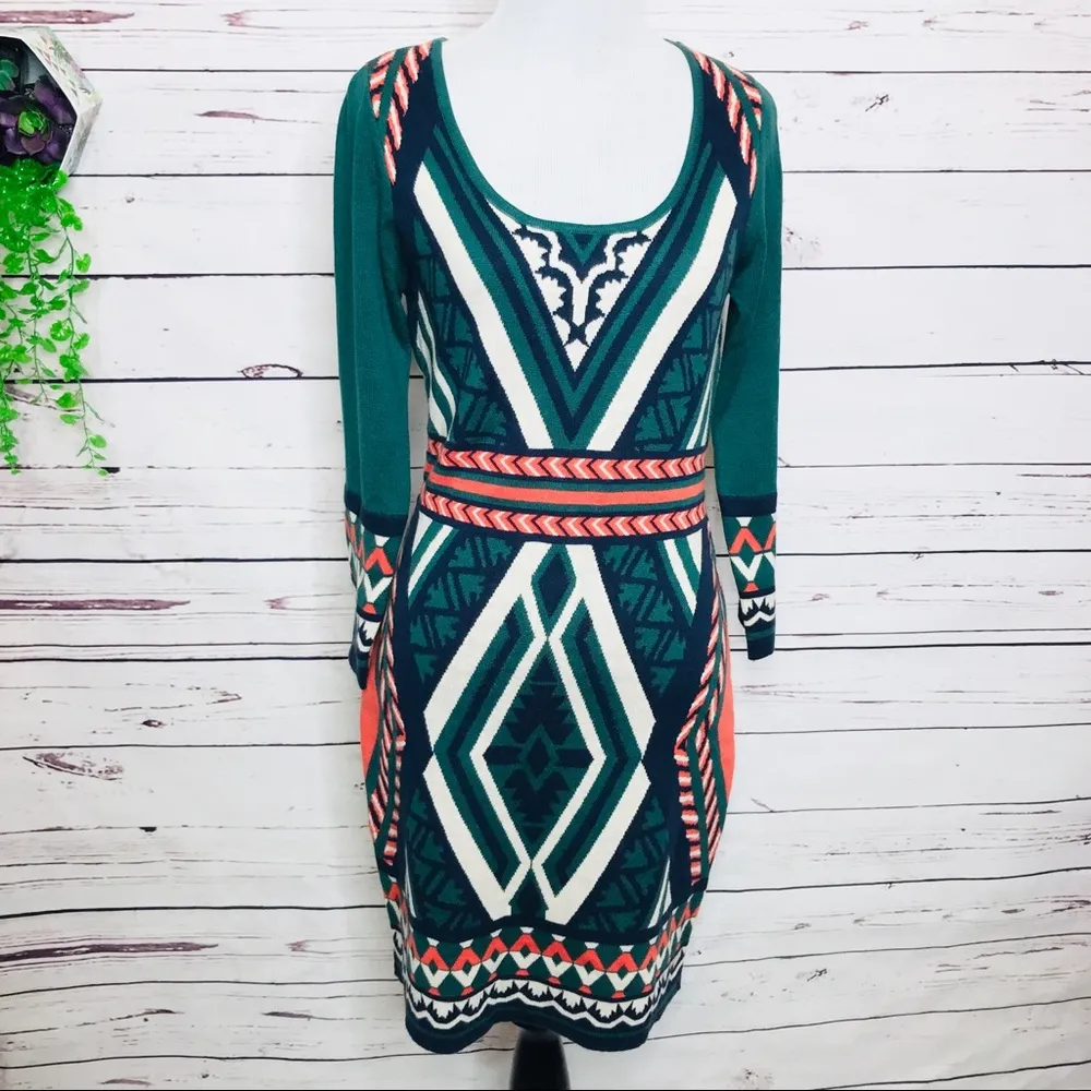 Flying Tomato Teal Boho Aztec Sweater Dress Size Large - Image 2