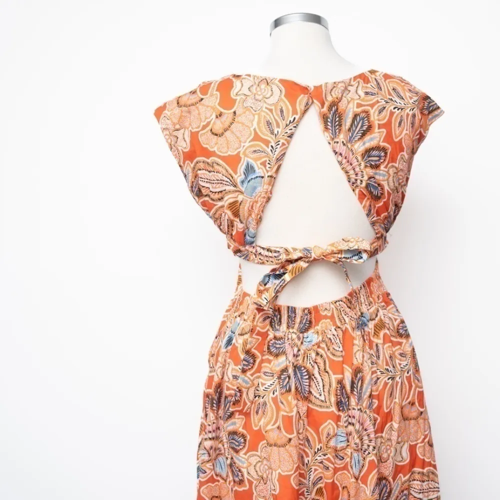 MISA |  Dana Mae Cut‑Out Cotton Floral Maxi Dress S Open‑Back Ruffle Hem - Image 7