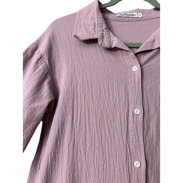 Sopiia Gon Button Down Midi Shirt Dress M Lavender Long Sleeve Minimalist Breezy Purple Size L - Image 10