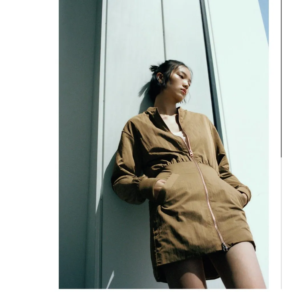 NWOT ZARA SHORT BOMBER DRESS Olive Green Bloggers Fave - Image 5