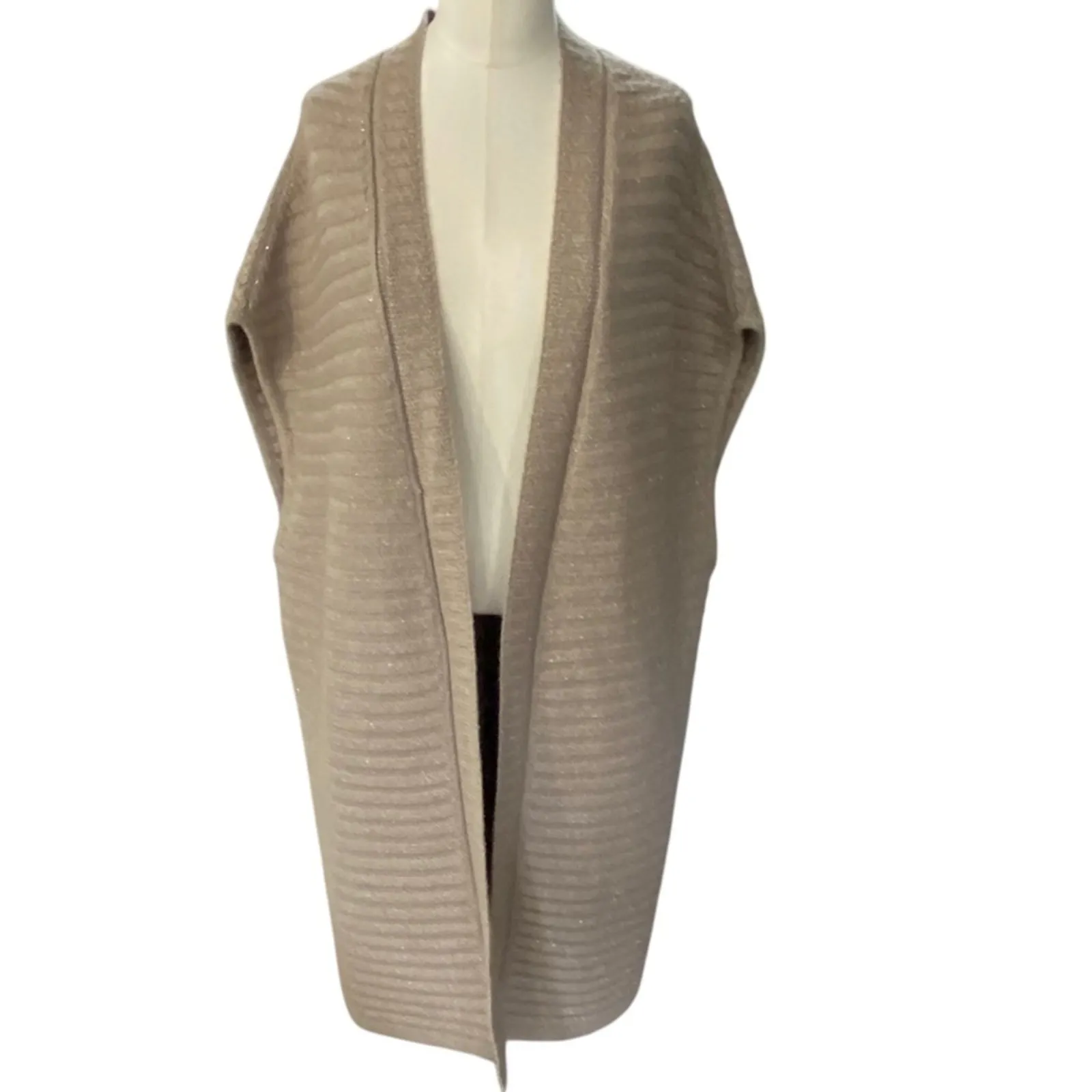 CHICO’s taupe shimmer vest sweater rib detail open front Women's size LARGE - Image 9