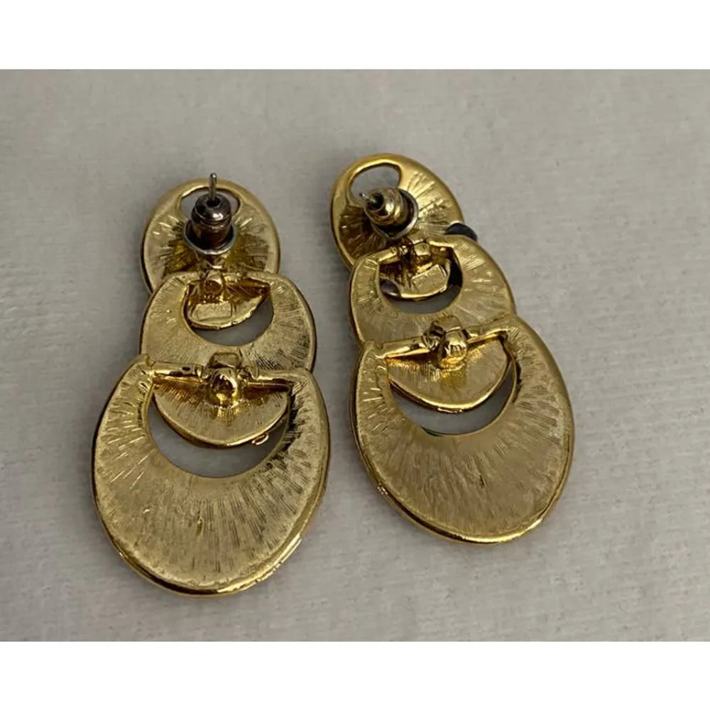 Vintage 1980s 1990s Goldtone & Enamel Pierced Earrings - Image 3