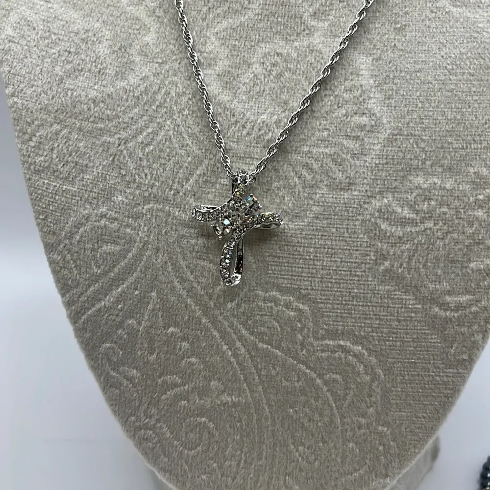 Charter Club Silver-Tone Cross CZ stones bright Religious Cross Christian - Image 2