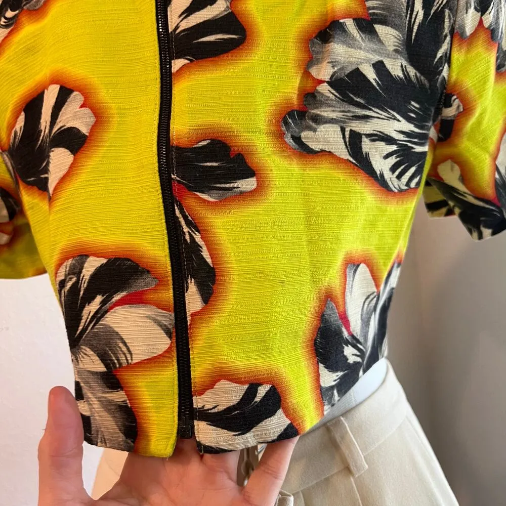 Jonathan Saunders 2014 Yellow Tulip Cropped Short Sleeve Zipper Back Top Size 6 - Image 6