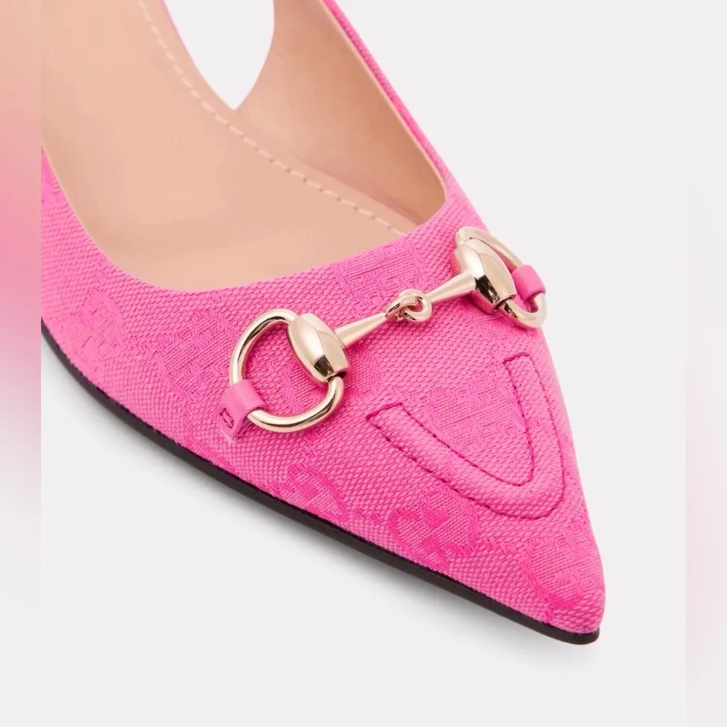 Gucci Horsebit GG Supreme Pink Canvas Slingback Charlotte Ballet Flats EU 39.5 - Image 6