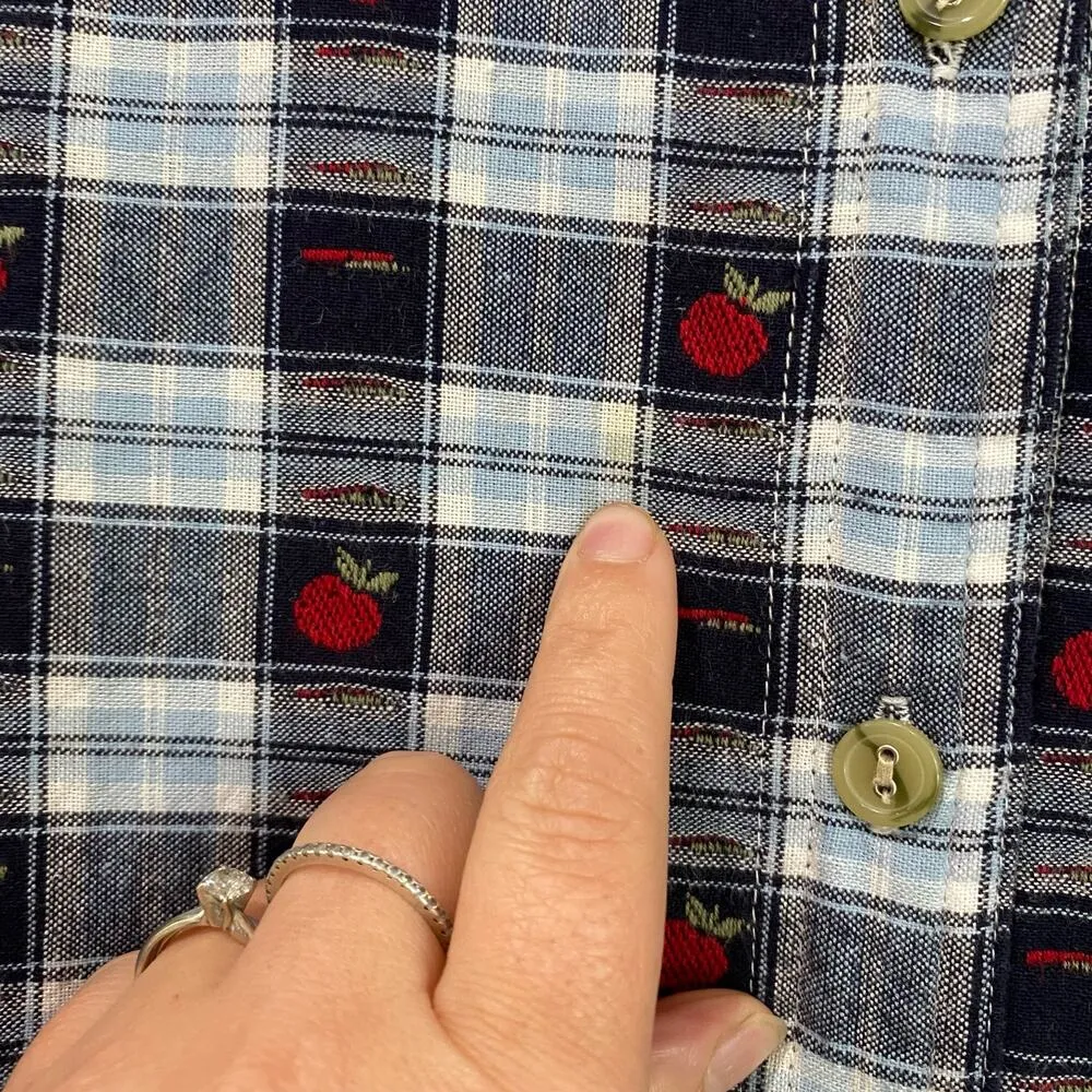 Christopher & Banks Plaid Teacher's Apple Button Down Top Size Large - Image 8