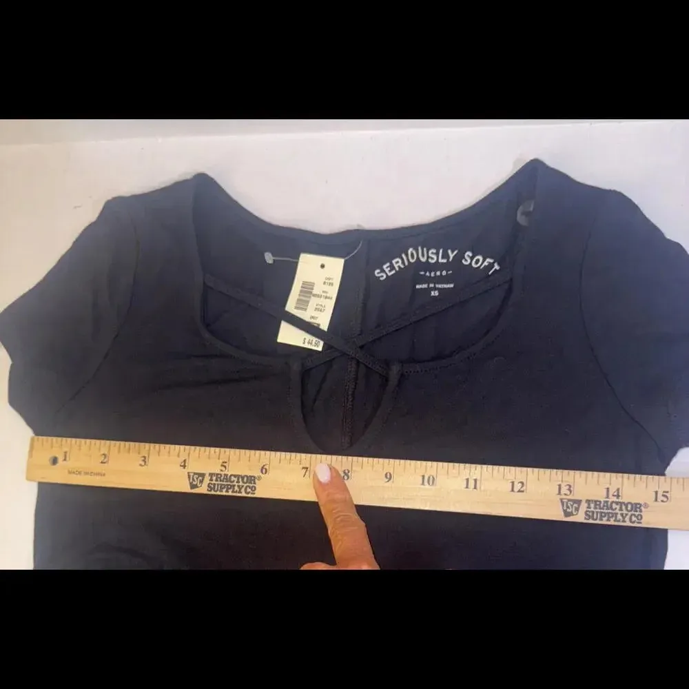 American Eagle Black T Shirt Crisscross Neck Detail Classic Dress NWT Women’s XS - Image 6