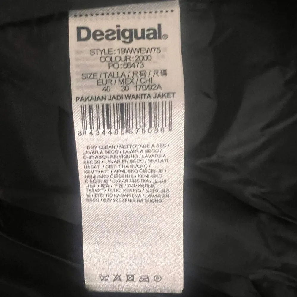 Desigual Womens Parka Black Gold Puffy Sweater Inset Hooded Faux Fur Size 6 NWT‎ - Image 14