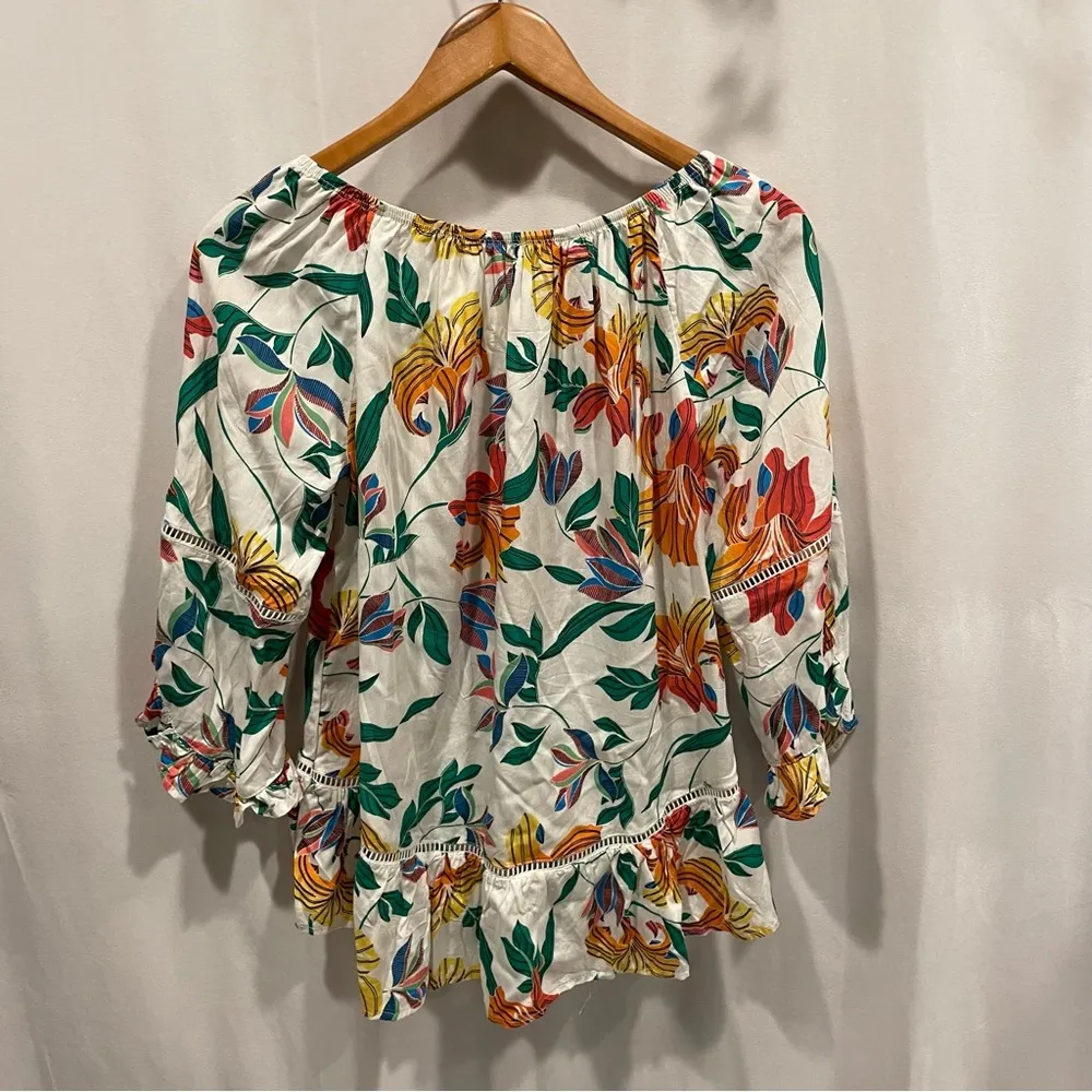 Boho floral tropical ruffle off the shoulder top flowy Pink Size XS - Image 5