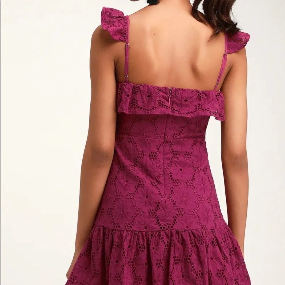 Lulu’s Biscay Magenta Ruffled Eyelet Lace Dress - Image 3