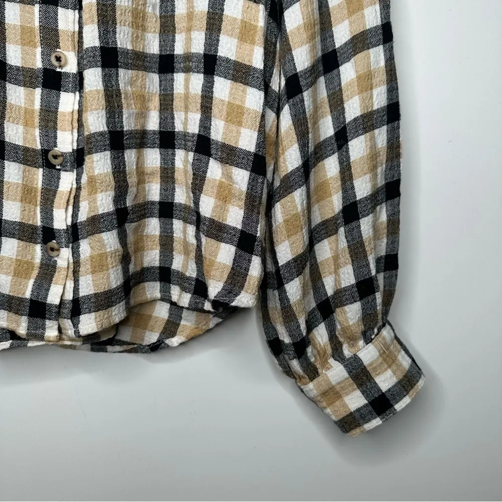 Pilcro Anthropologie Check Button Down Ruffle Shirt Size Large - Image 4