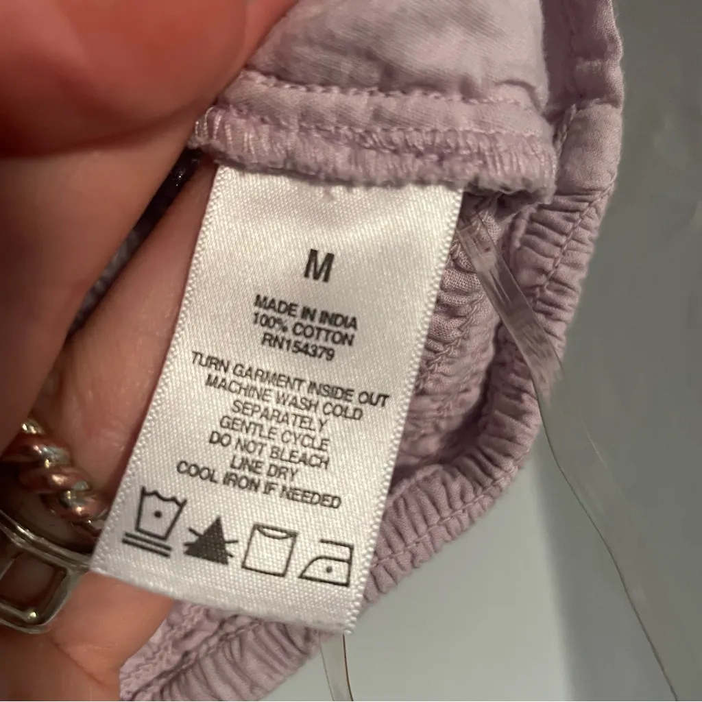 Romantic Soft Girl Lavender Puff Sleeve Crop Eyelet Blouse 100% Cotton Medium - Image 4