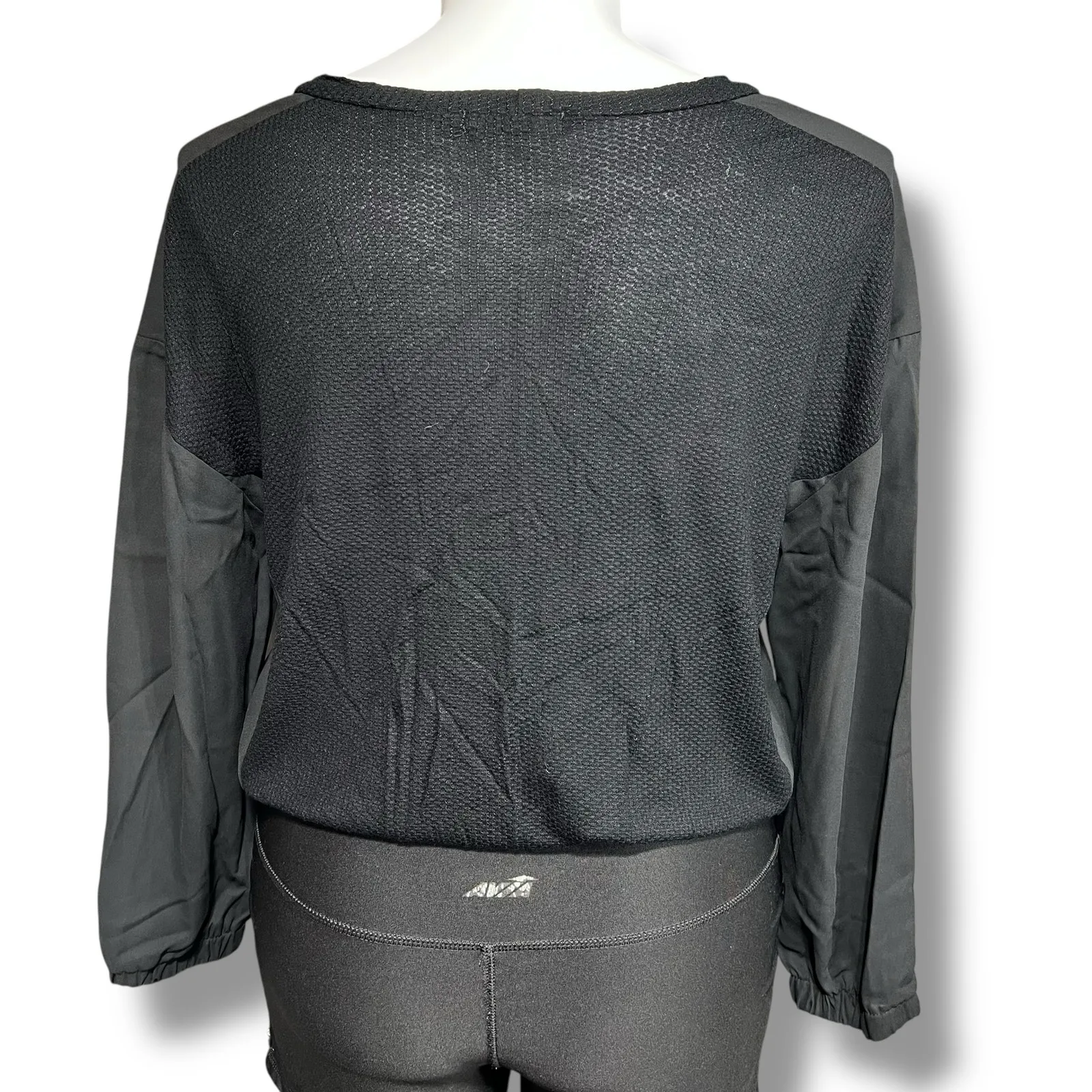 Pleione Womens Sweater Shirt Top Knit with Sheer Long Sleeves Black Large - Image 3